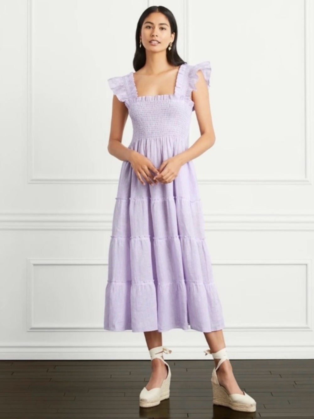HILLHOUSE Ellie Nap dress in Lavender stripe Linen Size Large